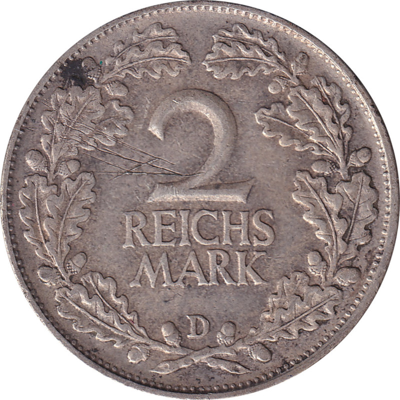 Germany - 2 mark - Eagle with legend -  1925 D - No801