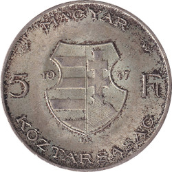 Hungary - 5 forint - Lajos Kossuth - Blason républicain - 1947 BP - No1000