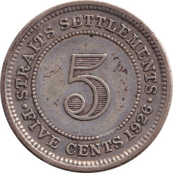 Straits Settlements - 5 cents - George V - Légère - 1926 - No1022