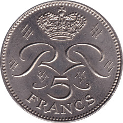 Monaco - 5 francs - Rainier...